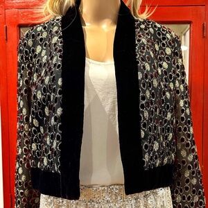 Vintage Patra Burnout Velvet Shrug in Brown/Red Velvet with Gold Metallic Thread